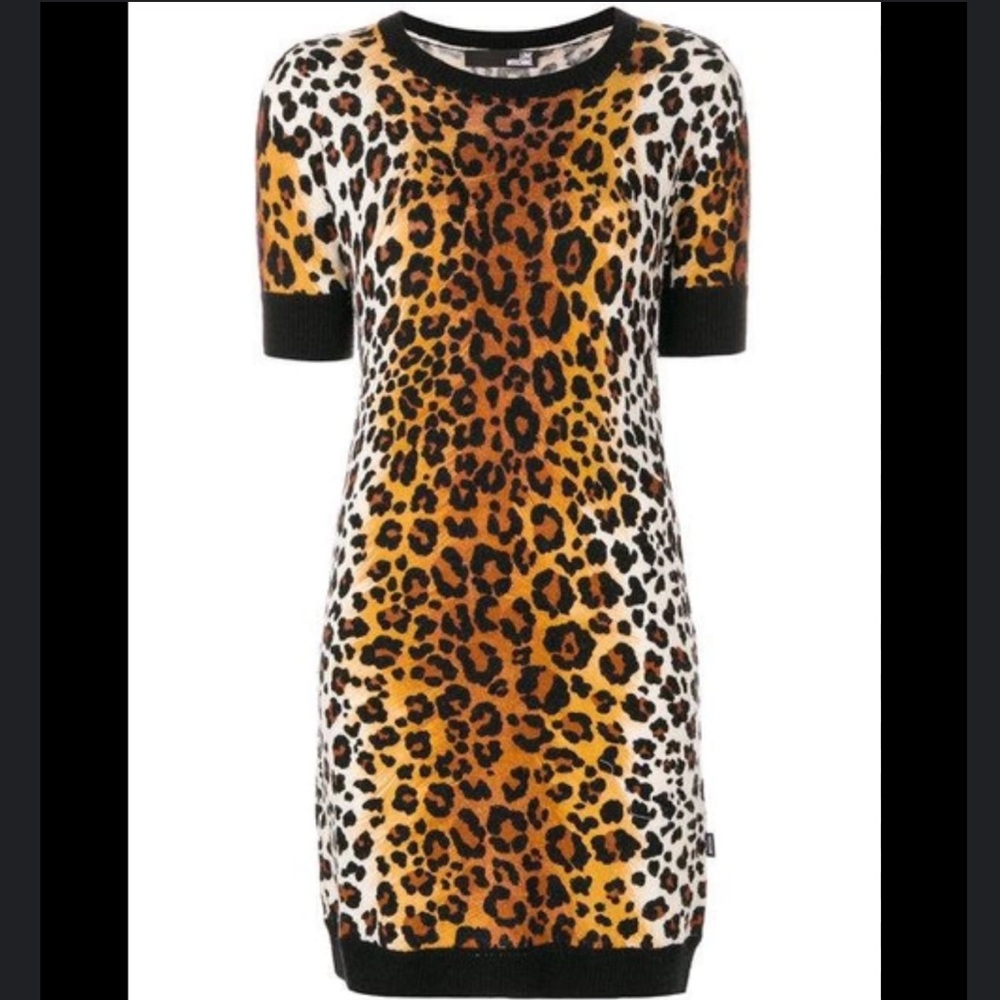LOVE MOSCHINO Animal Leopard Print Short Sleeve Pullover Sweater Dress - Picture 2 of 13